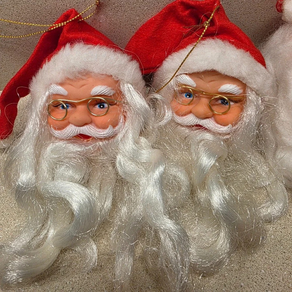 Lot of Vintage Santa Christmas Ornaments 9pc Red White Mid Century Retro, Rubber